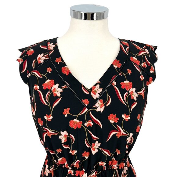 41 Hawthorn Black Floral Flutter Sleeve Cutout Back A-Line Dress Size SP NWT - Picture 2 of 8